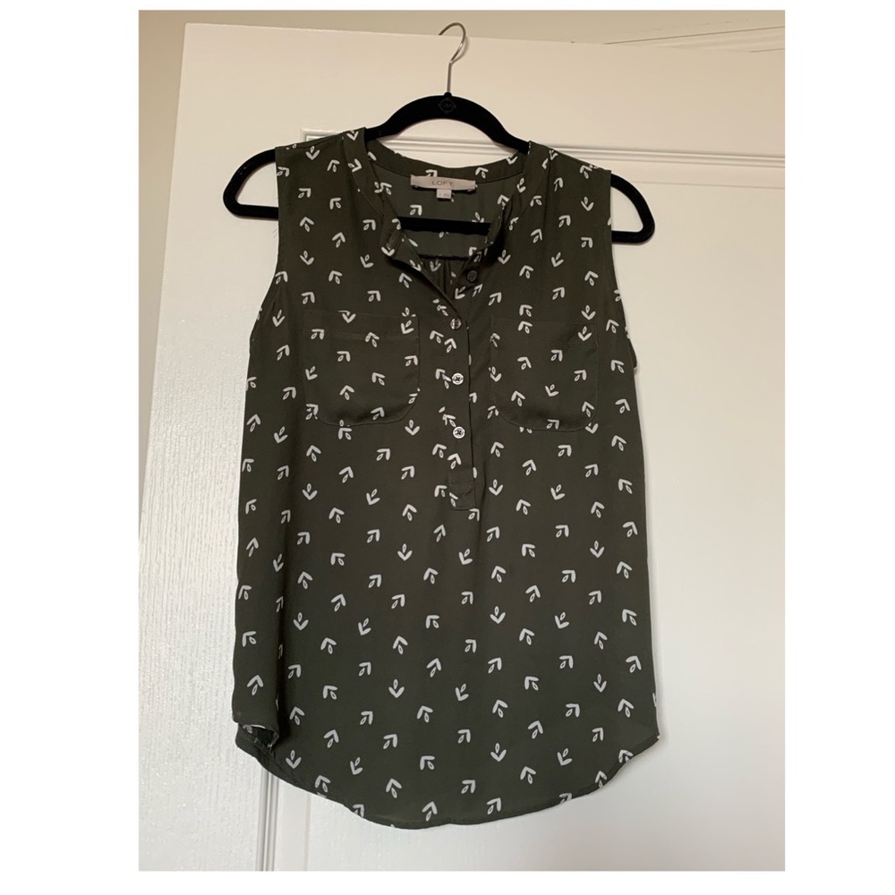 LOFT Forest Green Arrow Button Down Top